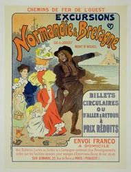 Reproduktion av en affisch som annonserar utflykter till Normandie och Bretagne med Western Railway Company, 1896